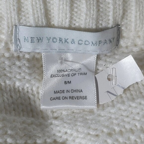 New York and Company Faux Leather Trim Zip Poncho White - Picture 6 of 7